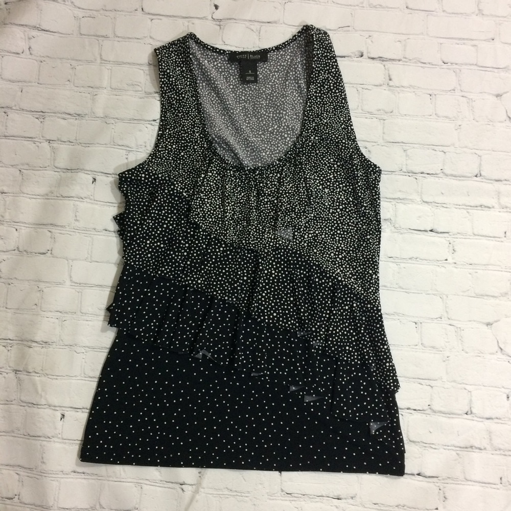 WH/BM Sz S Black White Dotted Sleeveless Blouse